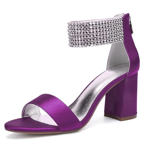 Chaussure de mariée satinée à talon bloc de 8cm avec bride cheville pour soirée