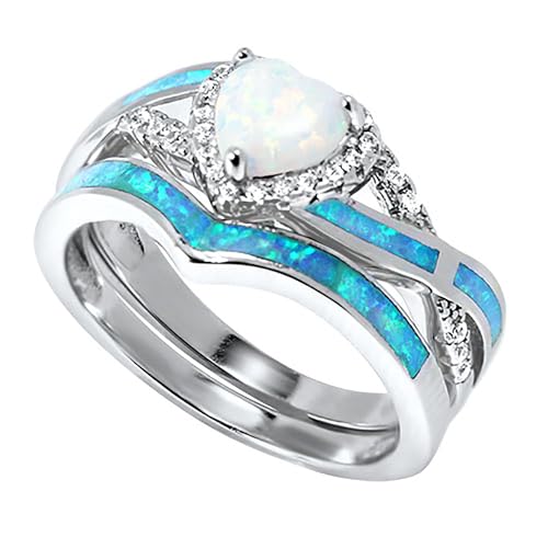 3 PCS Wedding Ring Sets His And Hers Promise Ring Couples Bridal Sets Women Sterling Silver Lab Opal Man Titanium Wedding Bands 5/93