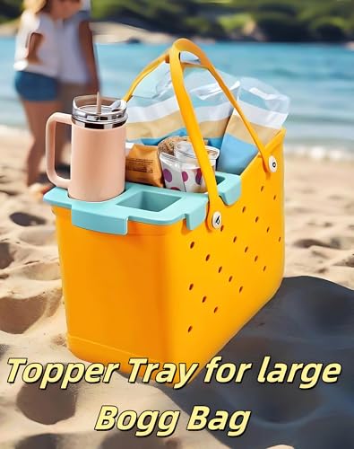 Travel Topper Tray for Bogg Bag X Large & Cup Holder Top Table Tray for Bogg Tote - Fits for Stanley 30oz/40oz, Water-Resistant EVA Top Organizer with Divider - Beach, Travel, Camping Accessory (Blue)4