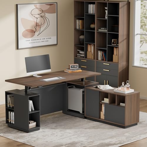 Image of ModernMate 71 inch L Shaped Executive Standing Desk with File Cabinet
