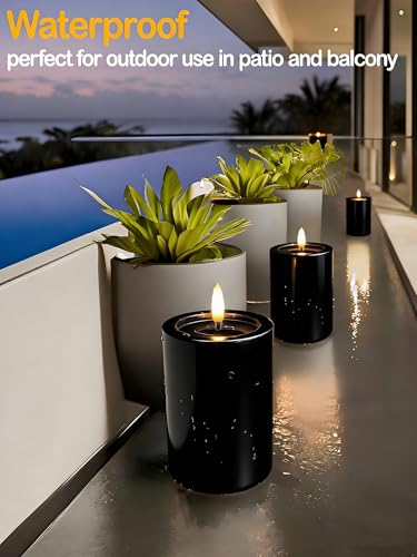 Image of Gmnee 3 inchx4 inch Outdoor Waterproof Flameless Candles with Remote Timers Plastic | 2 Pack Battery Operated Candles, LED Candles, Electric Fake Pillar Candles for Patio, Porch, and Lanterns Decor (Black)