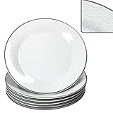 MamboCat 6er Set Venedig Kuchenteller I Ø 20,5 cm I weißes Elegantes Porzellan Geschirr I 6 Personen I Frühstücksteller mit Relief in Kieselstein-Optik I Dessertteller, Salatplatte