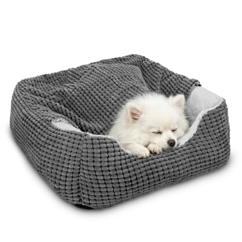 GASUR Dog Beds for Small Dogs with Cover Cave Cat Beds for Indoor Cats Rectangle Hooded Dog Puppy Bed with Blanket Cozy Anti-Anxiety Anti-Slip Bottom and Machine Washable (20 Grey)