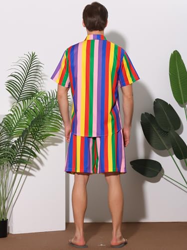 Lars Amadeus Stripe Hawaiian Sets for Men's 2 Pieces Short Sleeves Button Beach Shirt Shorts3