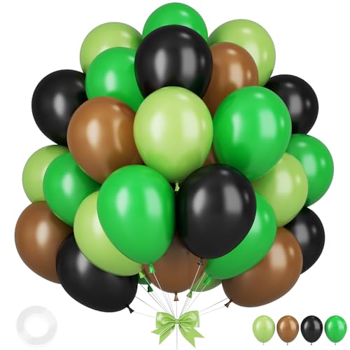 Image of Dark Green Brown Balloons, 12 Inchs Avocado Sage Green Black Latex Balloons for Boys Kids Video Theme Jungle Safari Game Party Baby Shower Wedding Grauation Birthday Decorations