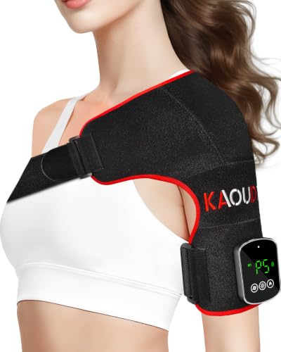 Kaoudt Cordless Red Light Therapy for Shoulder with Vibration Massage 5000mAh Rechargeable Heated Shoulder Pad Massager with Timer 660nm&850nm Near Infrared Light Therapy