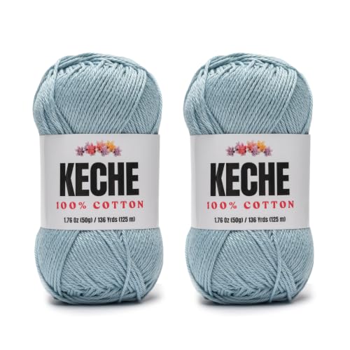 Image of Cotton Yarn - 100% Cotton Yarn for Crocheting and Knitting, Mercerized Cotton Amigurumi Yarn Fine-Sport 2 1.76 oz (50g) / 136 Yrds (125 m) 2 Skeins - ICE Blue
