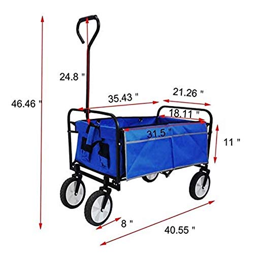 Carrito Plegable de Jardín, Carro de Camping, Carretilla de Compras Plegable con Bolsa Lateral y Bolsa de Almacenamiento, Azul miniatura 4