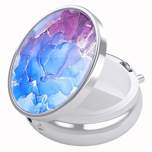 Image of Nipichsha Pill Box, Small Pill Case for Purse & Pocket, Cute Travel Medicine Organizer, Portable Medicine Container Holder to Hold Vitamins, Medication, Fish Oil & Supplement, Blue Marble | Cute Travel Medicine Organizer, Portable Medicine Container Holder to Hold Vitamins, Medication, Fish Oil & Supplement