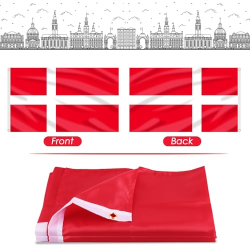 Image of AhfuLife 2 Pcs Denmark Flag 3x5 Ft, Large Denmark National Flags for Outside - Double Side with Brass Eyelets for World Cup Olympic Party Decorations, Bar Garden Street Decoration Indoor Outdoor