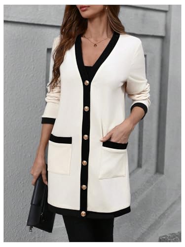SOLY HUX Women's Color Block Cardigan V Neck Button Down Long Sleeve Jacket Outerwear with Pockets4