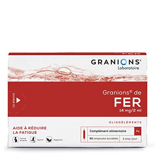 Granions de Fer - Carence, Fatigue & Sensibilité aux infections - 30 ampoules = 1 mois - Aide à réduire la fatigue - 14 mg de Fer - Marque française