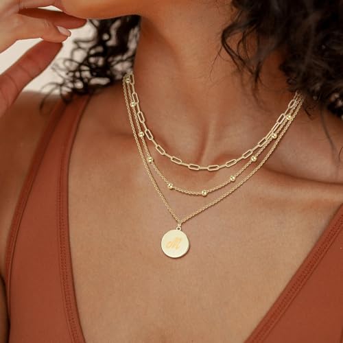 KSF Gold Layered Necklaces for Women Trendy - 18K Gold Plated Layered Choker Initial Letter Coin Pendants Necklace Stack Paperclip Chain Gold Jewelry Gifts Set Non Tarnish2