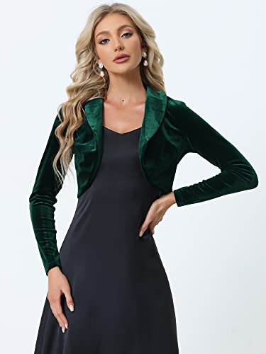 Allegra K Long Sleeve Shrug Top for Women's Lapel Collar Velvet Christmas Open Front Cropped Cardigan4