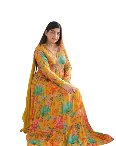 KD Women's Anarkali Floral Printed Kurta Pent Set with Dupatta Anarkali Kurta for Women | Kurta Set | Ethnic Set | Dupatta Set