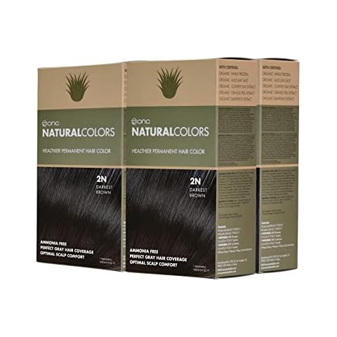 ONC NATURALCOLORS 2N Darkest Brown (Pack of 4) Heat Activated Healthy Permanent Hair Dye with Certified Organic Ingredients, Ammonia Free, Vegan Friendly, 100% Gray Coverage Cover