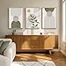 Framed Sage Green Boho Wall Art for Living Room, 3 Piece Minimalist Beige and Green Bohemian Artwork for Walls, Large Geometric Leaf Line Boho Paintings Prints for Bedroom Hallway Wall Decor, 16x24 In