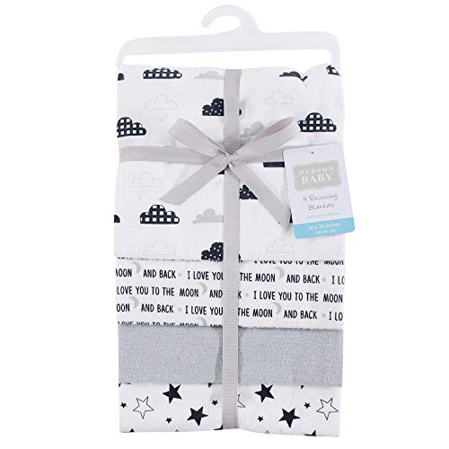 Image of Hudson Baby Unisex Baby Cotton Flannel Receiving Blankets, Moon And Back, One Size