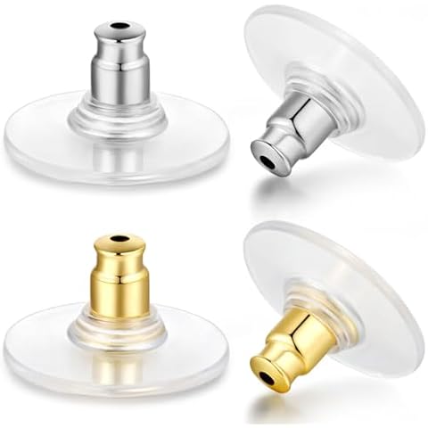 Earring Backs, Kerryjewl 100pcs Flat Earring Backs for Studs/Droopy Ears, Hypoallergenic Secure Screw on Earring Backs Earring Backings Earring Backs for Heavy Earring(Silver+Gold) Cover
