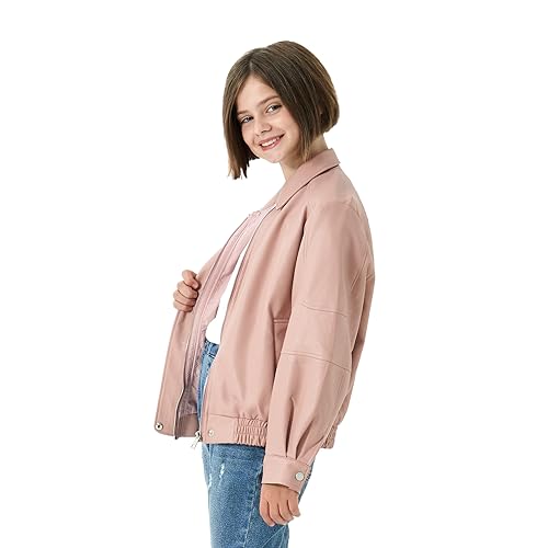 Rolanko Girls Faux Leather Jacket Kids Zip Up Motorcycle Biker Outerwear Coat Pleather Bomber Jacket with Pockets 5-15 Years4