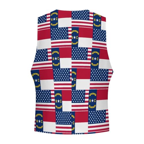 Flag of Usa And Carolina North Suit Vest for Men Waistcoat Dressy V Neck Button Down Sleeveless Business Jacket Coat 7