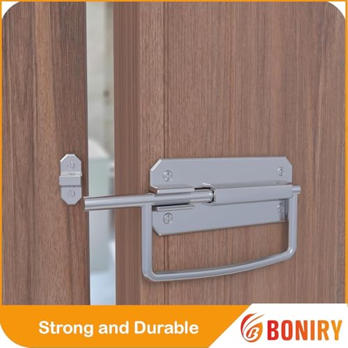 Image of Boniry Door Latch Lock, Kadi /Kundis with Grab Handles - Solid Metal Door Stopper for Bathroom, Home, Office - Easy Install, Smooth Sliding, Heavy Duty Latch (4, Chrome)