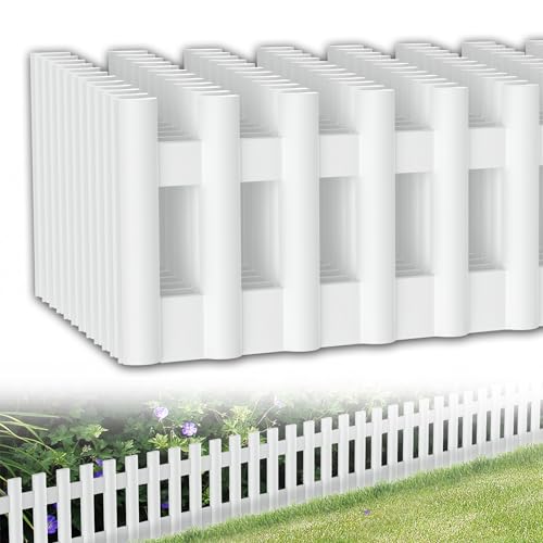 YRHome Rasenkante Beeteinfassung aus Kunstoff Rasenkanten Plastik Flexibler Beeteinfassung Palisade Holzoptik für Blumen Gartenzaun Outdoor Mähkante Raseneinfassung - Weiß - 12 PCS - 516cm Länge