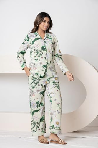 Image of Women's Cotton Printed Night Suit Set | Soft & Breathable Sleepwear with Top and Pajama | Stylish Nightwear for Daily Use - All Season Use