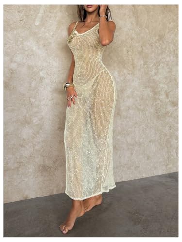 Milumia Women's Sexy Glitter Crochet Cover Up Dress Split Thigh Sheer Long Beach Dresses2