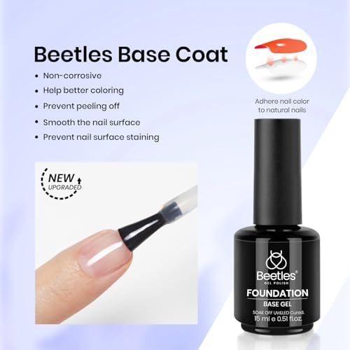 Image of Beetles 3Pcs 15ml Builder Nails Gel with No Wipe Top Coat and Base Coat Set, Nail Extension Strengthening Nail for UV LED Lamp, Soak Off Gel Nail Polish for Nail Art