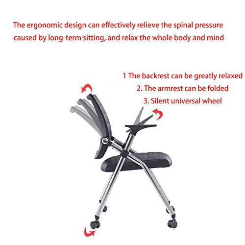Zqxy Comfortable Home Office Foldable Office Chair,Folding Chair With Wheels Desk Chairs For Bedroom With Padded Seats Small Spaces,Gaming Ergonomic Foldable Armrest,360 Degree Rotation,Black #TOP3