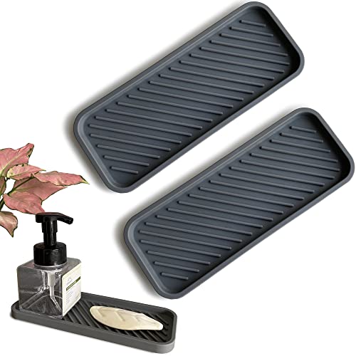 Lawen Creative 2 Stück Silikon Seifenschalen, Kosmetikmatten und Mundwasserbecher-Untersetzer für die Abtropfmatte im Bad, Spülbeckenmatte und Matte für Gewürzdosen In der Küche (Grau S) Cover