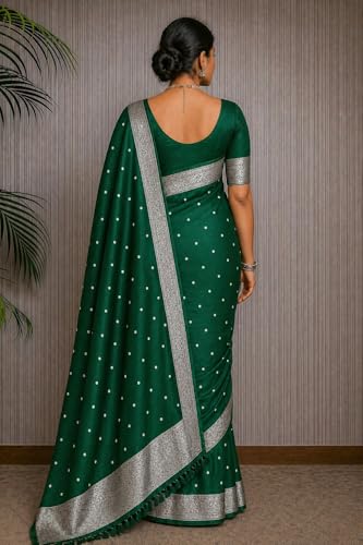 Image of Women's Glory Kanjivaram Banarasi Silk Saree with Polka Dot Embroidery Blend Woven Zari with Jacquard Woven Unstitched Blouse Piece.