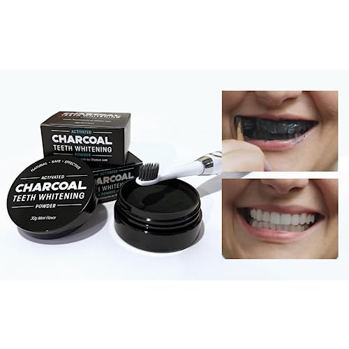 Image of Activated Charcoal Teeth Whitening Powder, Natural Dental Mint-Flavored Tooth Whitener, Provides Shiny White Smile, Eliminates Bad Breath, 30g