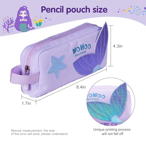 Image of NOHOO Pencil case, Cute Animal Print Pencil bag for kids, Lightweight Portable pencil pouch with Zipper for Girls Boy Students Teens Adults School office Travel Holder Box - Purple Mermaid