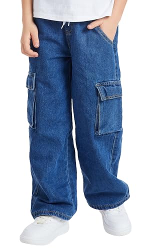 Pantalones vaqueros cargo para niño con cintura elástica de ajuste cómodo