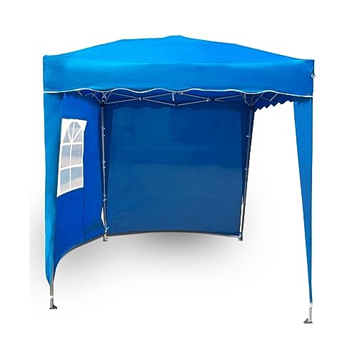 Defacto Pavillon Gartenzelt Pop Up Zelt Partyzelt Gartenpavillon 2x2m Faltpavillon, UV-Schutz 50+, 100% Wasserdicht, Inkl. 2 Seitenteile, Tragetasche mit Seile und Heringe (BLAU)