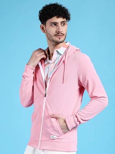 Image of The Indian Garage Co Men Regular Fit Self Design Front Open Hooded Sweatshirt