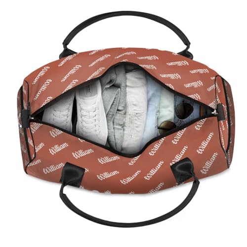 Custom Name Duffel Bag Personalized Sports Bag Dance Gym Bags Travel Overnight Carry-On Duffel Bag for Women Men Waterproof, Reddish Brown4