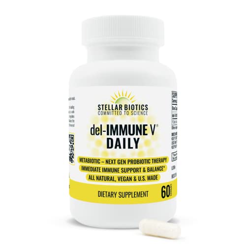 Del-Immune V Daily by Stellar Biotics All-Natural Immune Support & Gut Health Immediate Care Metabiotic: NextGen Probiotic Therapy (60 Caps)
