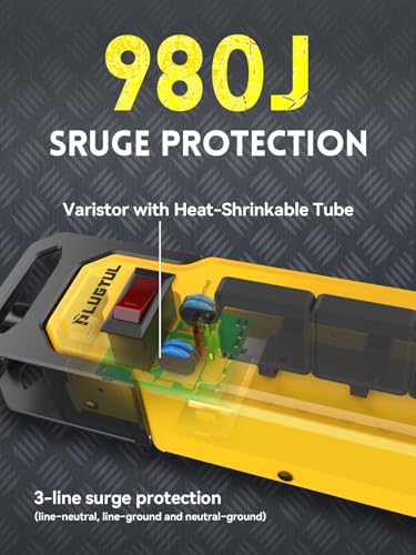 Protector de Sobretensión PLUGTUL 20A Heavy Duty, Multitoma Metálico 6FT con Interruptor y Montaje en Pared miniatura 2