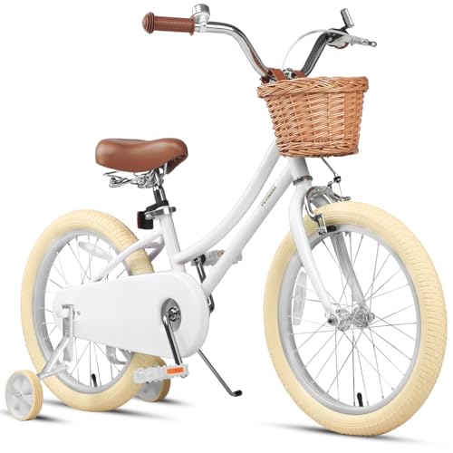 Image of Petimini Vintage Kids Bike for Girls, 12-20 Inch Classic Bicycle with Wicker Basket & Bell, High Tensile Steel Frame, Training Wheels (12-18 inch), 85% Pre-Assembled, Retro Bike for Outdoor Riding