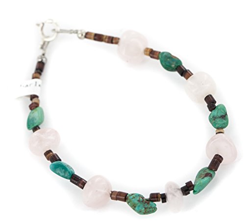 Image of $80Tag Silver Navajo Certified Natural Turquoise Pink Quartz Native Bracelet 13077 Made By Loma Siiva
