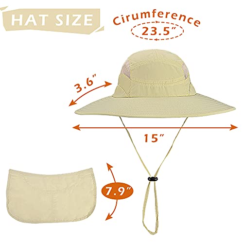 Wide Brim Fishing Hat W/Ponytail Hole Uv Sun Protection Safari Cap W/Neck Flap #TOP4
