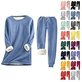 Aniywn Women Warm Pajama Sets Fleece Lined Long Sleeve Crewneck Sweatshirt Pullover and Pants Loungewear Sets Winter Clothes