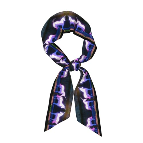BLWSLC Bufanda larga de seda con estampado de unicornio luminoso para mujer, multifuncional, adecuada para citas, viajes, fotografía y es un gran regalo