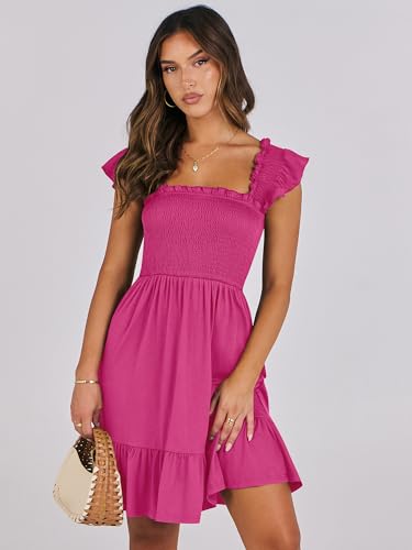 ANRABESS Women's Summer Casual Sleeveless Square Neck Dress 2026 Smocked Ruffle Backless Boho Beach Cute Teen Short Sundress Hot Pink Medium by ANRABESS - Used condition - Image 8