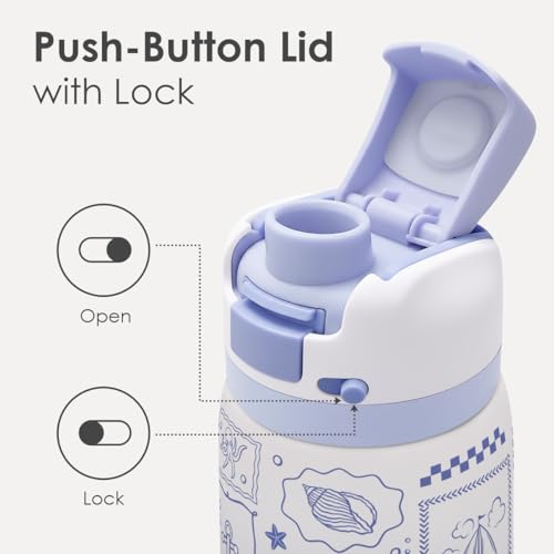 Image of Sea Animals Stainless Steel Water Bottle, Vacuum Insulated, Push-Button Lid, 32 oz, Gifts for Women Girls Friends Teens Birthday Christmas