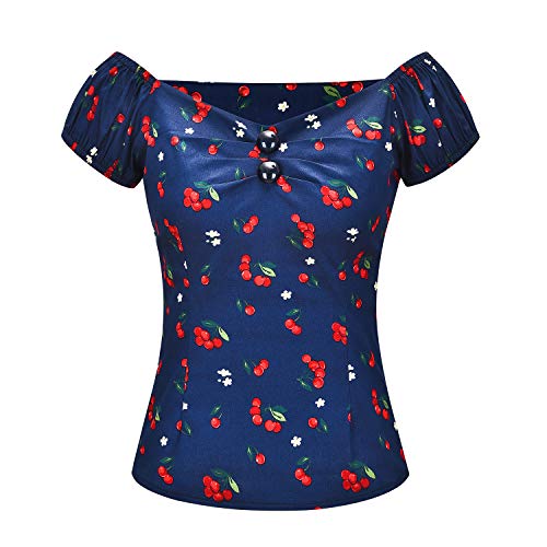 Image of YARN & INK Women's Rockabilly Tops 1950s Pinup Shirt Casual Off Shoulder Vintage Blouse
