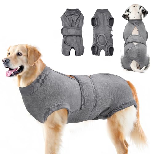 Lukovee Dogs Recovery Suit - Adjustable Dog Onesie for Female Male Dogs, Breathable Anti Licking Cone Alternative Surgery Pet Surgical Body Suit After Spay Abdominal Wounds Neuter (XL, Gray)
